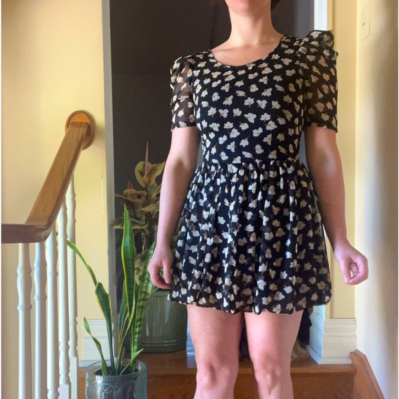 Yellow Floral Mini Tulip Dress - Picture 1 of 7